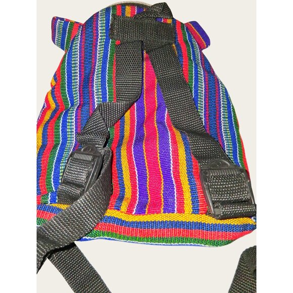 Childsize Handmade Elephant Backpack Woven Multicolor Stripes Yellow Paws - Picture 7 of 9